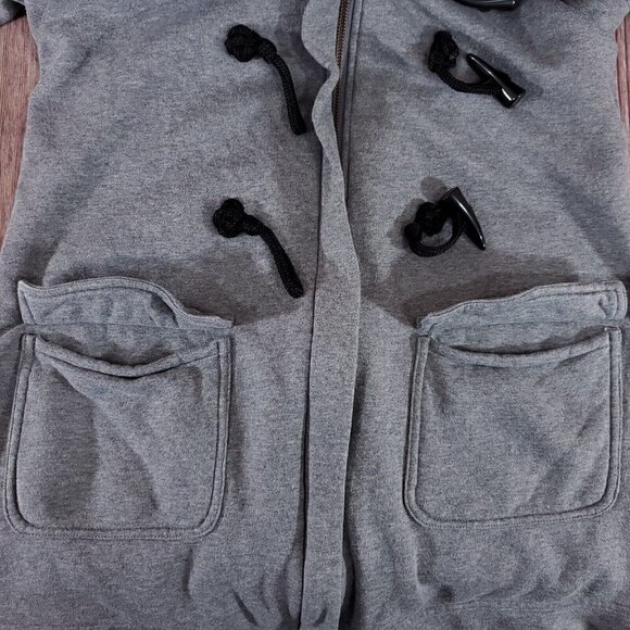 Soft Surroundings Womens Small Gray Hooded Toggle Coat Full Zip Cotton Fleece - Picture 10 of 16